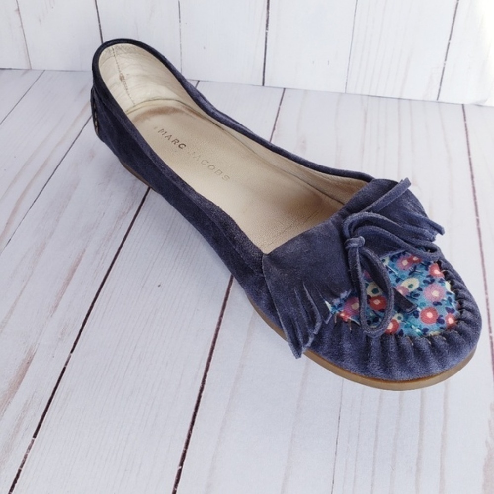 Marc Jacobs Floral Suede Driving Moccasins Blue 38 - Picture 6 of 7